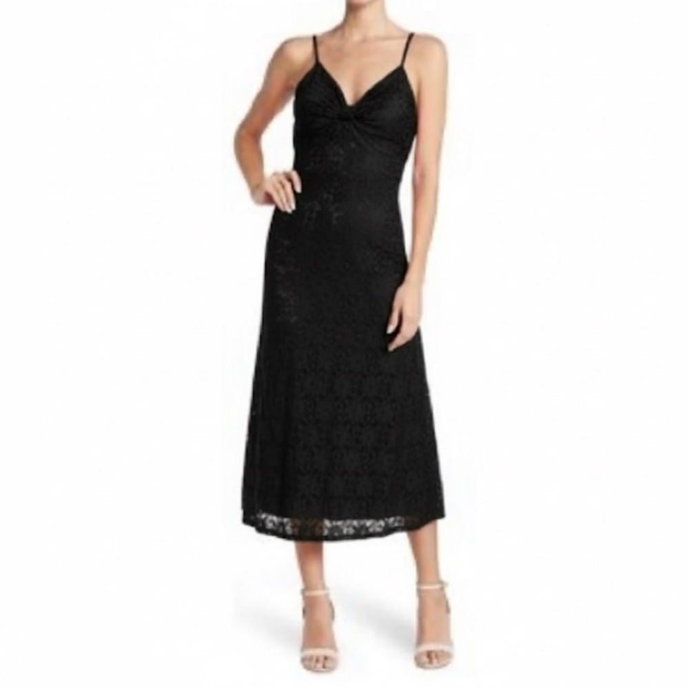 NWT NSR Black Lace Twist Front Column Midi Dress LBD Sleeveless V Neck Sz M